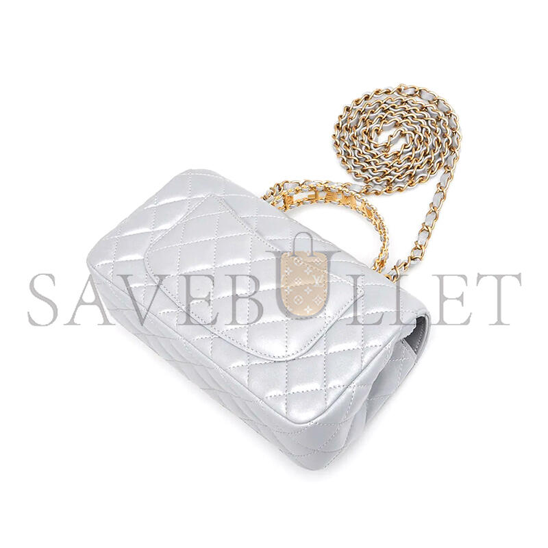 Ch**el silver quilted lambskin leather strass on top mini flap bag as4362 (20*13*6cm)